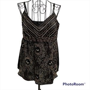Ideology Black and Gold Beaded and Embroidered Tank Top Adjustable Straps Sz S